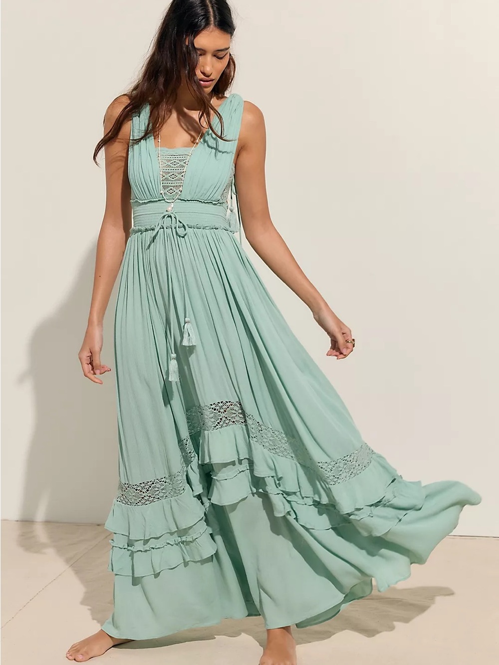 Free People Santa Maria Maxi Dress Small Color: Mountain Green NWT